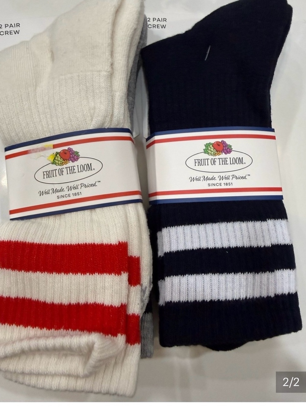 Fruit of the Loom Men’s varsity Crew socks - 4 packs/ 8 pairs - Picture 2 of 2